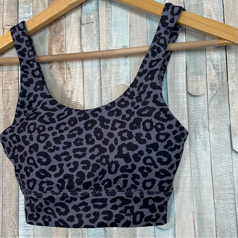 All Fenix XS Avery Cheetah-Print Leopard Scoop Neck Sports‎ Bra Gray $65